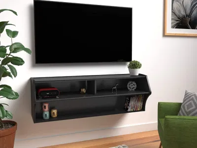 壁掛けオーディオ/ビデオコンソール、リビングルーム用テレビスタンド、幅48.5インチ×高さ16.75インチ×奥行き16インチ、ブラック